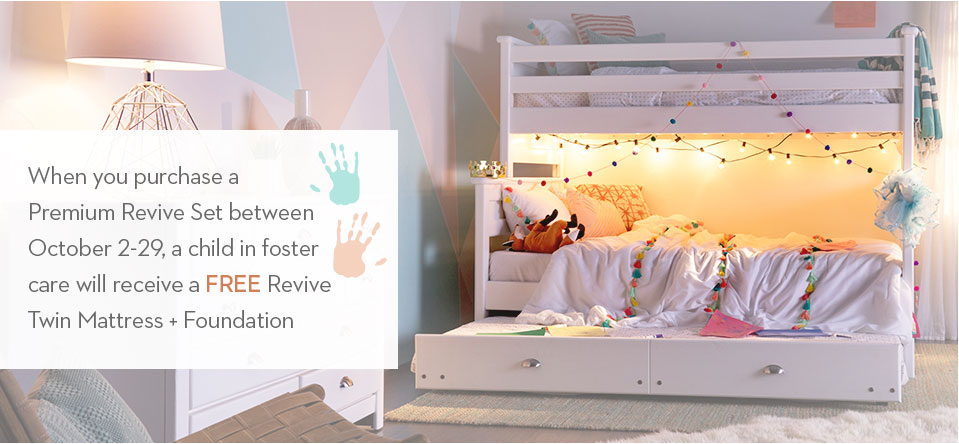 August 21 - September 10 | buy one, give one | when you purchase a premium revive set, a deserving veteran will receive a free revive mattress.